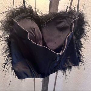 NWOT!! ✨Black Feather Trimmed Women's crop top!!